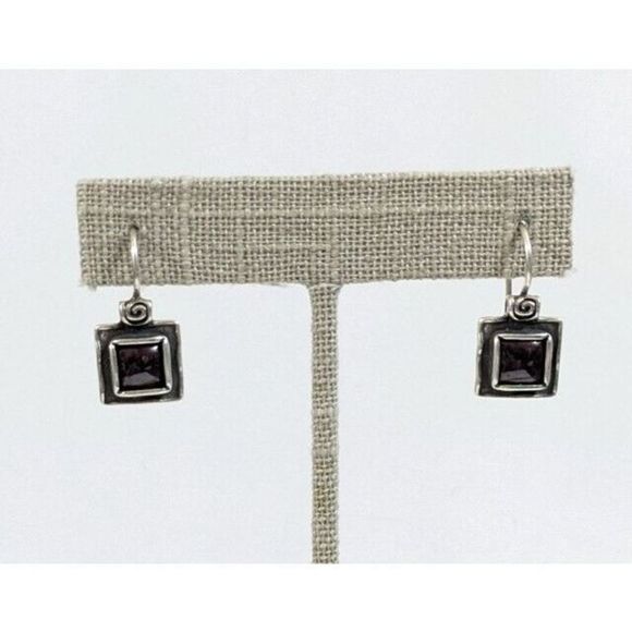 Silpada Garnet Square Sterling Silver 925 - Kidney Wire Earrings - Picture 2 of 8